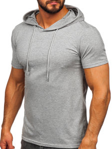 Camiseta sin impresión con capucha para hombre gris Bolf 8T957