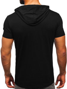 Camiseta sin impresión con capucha para hombre negro Bolf 8T957