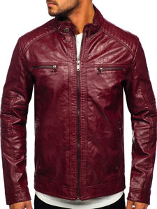 Cazadora biker de piel para hombre color burdeos Bolf 2002