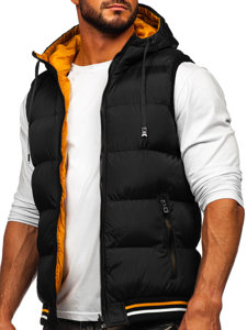 Chaleco acolchado, grueso y reversible con capucha para hombre negro y camel Bolf 7127