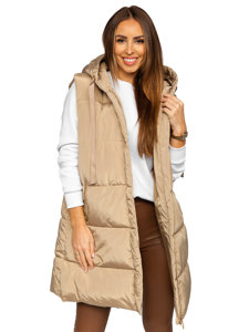 Chaleco acolchado largo y oversize para mujer beige Bolf 81266