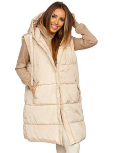 Chaleco acolchado largo y oversize para mujer beige claro Bolf 81266