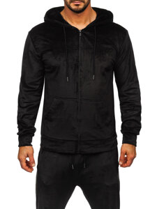 Chándal de velour con capucha para hombre negro Bolf D006