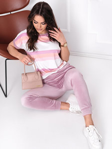 Chándal velour Stripes de dos piezas para mujer rosa Bolf 656