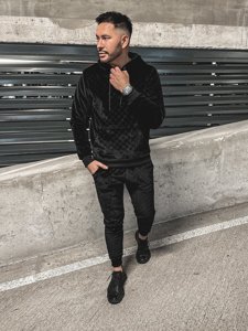 Chándal velour con capucha para hombre negro Bolf 3A82