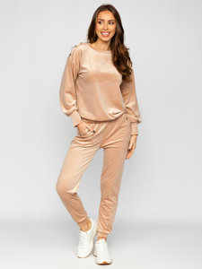 Chándal velour de dos piezas para mujer beige Bolf 642