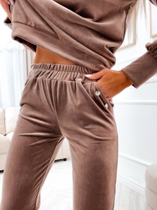 Chándal velour de dos piezas para mujer marrón Bolf 642