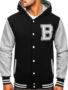 Chaqueta abierta tipo béisbol con capucha con impresión para hombre negro Bolf 07