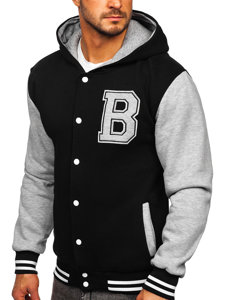 Chaqueta abierta tipo béisbol con capucha con impresión para hombre negro Bolf 07