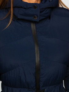 Chaqueta abrochada de invierno con capucha para mujer color azul oscuro Bolf 23060