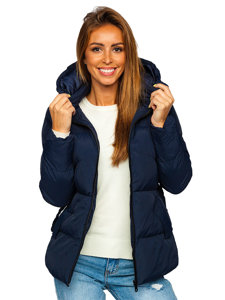 Chaqueta abrochada de invierno con capucha para mujer color azul oscuro Bolf 23060