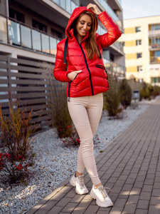 Chaqueta abrochada de invierno con capucha para mujer color rojo Bolf 23066