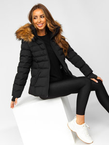 Chaqueta acolchada con capucha de invierno para mujer negro Bolf 5M768