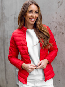 Chaqueta acolchada con cuello alto de entretiempo para mujer rojo oscuro Bolf 1141