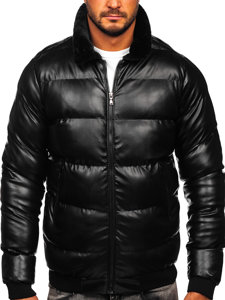 Chaqueta acolchada de cuero de invierno para hombre negro Bolf 0022