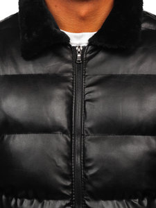 Chaqueta acolchada de cuero de invierno para hombre negro Bolf 0022