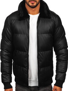 Chaqueta acolchada de cuero de invierno para hombre negro Bolf  M8301