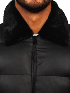 Chaqueta acolchada de cuero de invierno para hombre negro Bolf  M8301