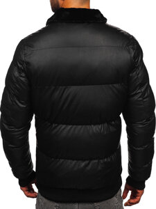 Chaqueta acolchada de cuero de invierno para hombre negro Bolf  M8301