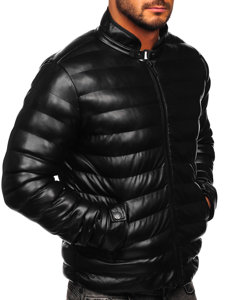 Chaqueta acolchada de cuero ecológico para hombre negro Bolf 0021