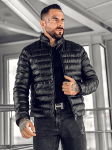 Chaqueta acolchada de cuero para hombre negro Bolf 0021B