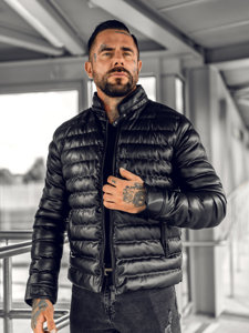 Chaqueta acolchada de cuero para hombre negro Bolf 0021B