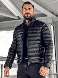 Chaqueta acolchada de cuero para hombre negro Bolf 0021B