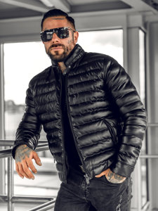 Chaqueta acolchada de cuero para hombre negro Bolf 0021B