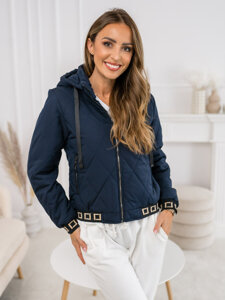 Chaqueta acolchada de entretiempo con capucha para mujer azul oscuro Bolf 16M9086