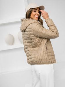 Chaqueta acolchada de entretiempo con capucha para mujer beige Bolf B0123