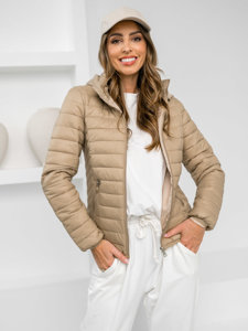 Chaqueta acolchada de entretiempo con capucha para mujer beige Bolf B0124