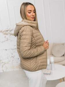 Chaqueta acolchada de entretiempo con capucha para mujer beige Bolf B0124A