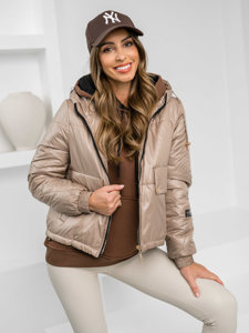 Chaqueta acolchada de entretiempo con capucha para mujer beige Bolf B8216