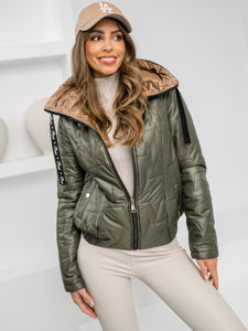 Chaqueta acolchada de entretiempo con capucha para mujer caqui Bolf B8219