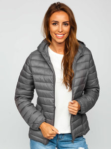 Chaqueta acolchada de entretiempo con capucha para mujer color gris Bolf 20313