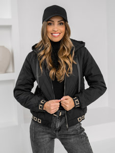 Chaqueta acolchada de entretiempo con capucha para mujer negro Bolf 16M9086