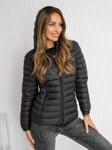 Chaqueta acolchada de entretiempo con capucha para mujer negro Bolf 16M9101