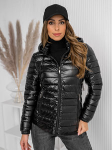 Chaqueta acolchada de entretiempo con capucha para mujer negro Bolf 16M9105