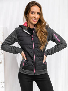 Chaqueta acolchada de entretiempo con capucha para mujer negro Bolf KSW4001A1