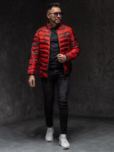 Chaqueta acolchada de entretiempo deportiva para hombre camuflaje y rojo Bolf SM32A1