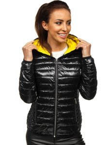 Chaqueta acolchada de entretiempo negra para mujer con capucha Bolf R9546