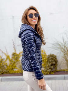 Chaqueta acolchada de entretiempo para mujer con capucha color azul oscuro Bolf 9752