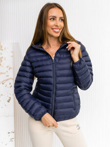 Chaqueta acolchada de entretiempo para mujer con capucha color azul oscuro Bolf M23036