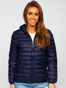 Chaqueta acolchada de entretiempo para mujer con capucha color azul oscuro Bolf M23036