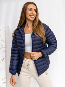 Chaqueta acolchada de entretiempo para mujer con capucha color azul oscuro Bolf M23036