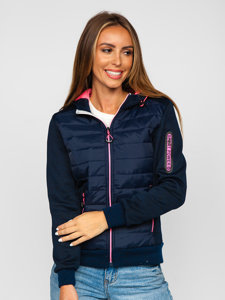 Chaqueta acolchada de entretiempo para mujer con capucha color azul oscuro Denley KSW4001