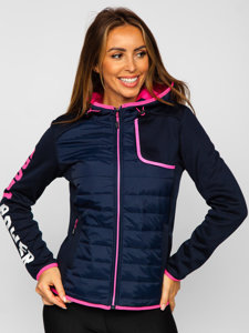 Chaqueta acolchada de entretiempo para mujer con capucha color azul oscuro Denley KSW4008