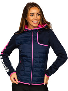 Chaqueta acolchada de entretiempo para mujer con capucha color azul oscuro Denley KSW4008