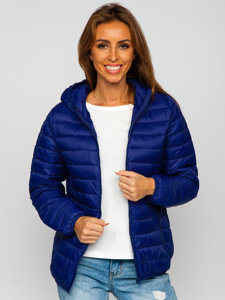 Chaqueta acolchada de entretiempo para mujer con capucha color azul real Bolf M23036