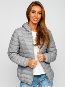 Chaqueta acolchada de entretiempo para mujer con capucha color gris Bolf M23036